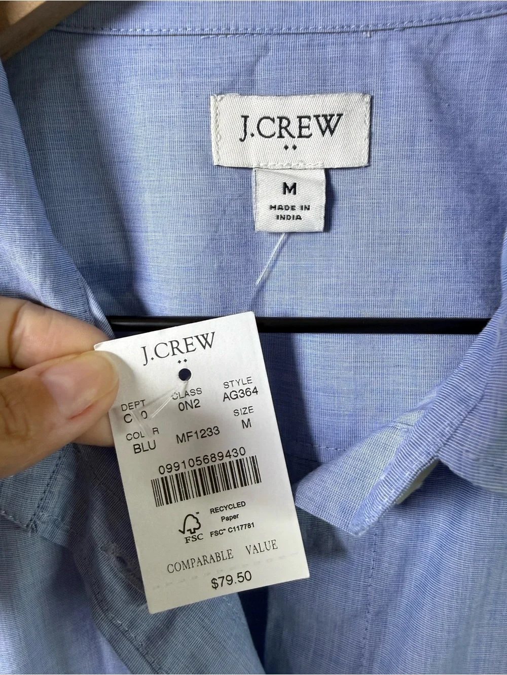 J Crew NWT Blue Signature Fit Button Up Cotton Long Sleeve Shirt AG364 Sz MED